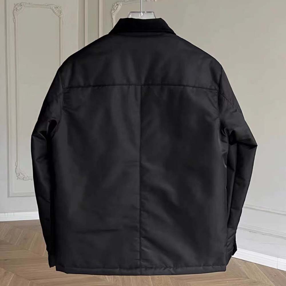 Side profile displaying relaxed silhouette of Prada Men Re-Nylon Blouson Jacket