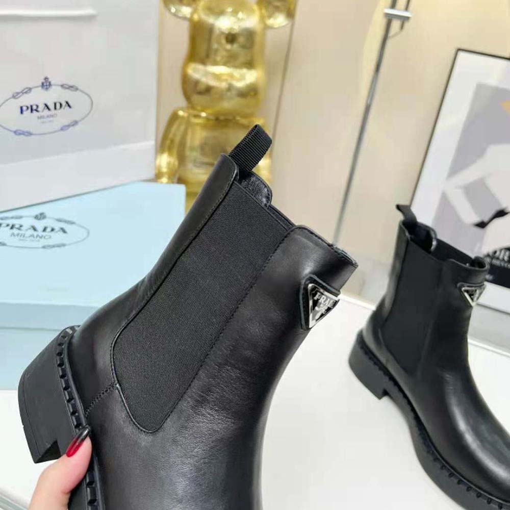 Prada Women Brushed Leather Booties-Black - image 9
