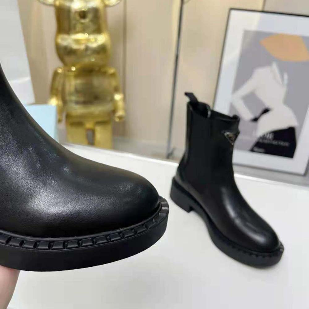 Prada Women Brushed Leather Booties-Black - image 8