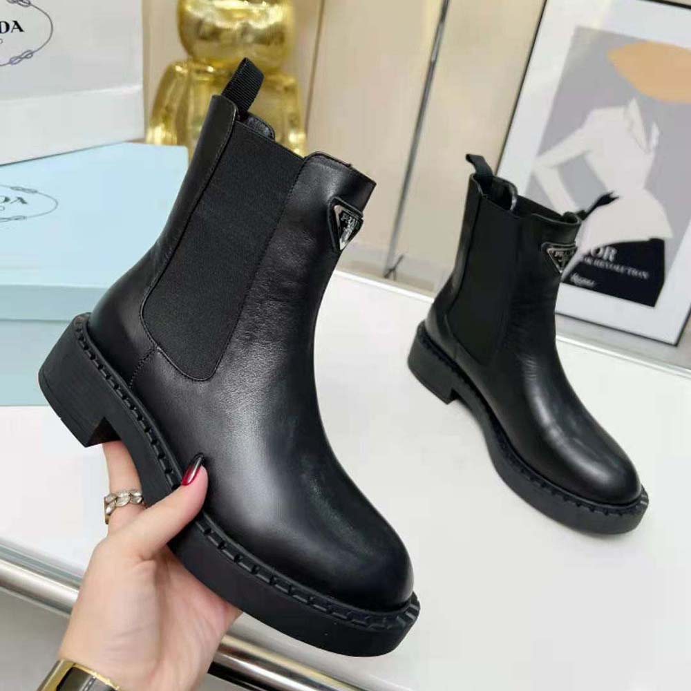 Prada Women Brushed Leather Booties-Black - image 7