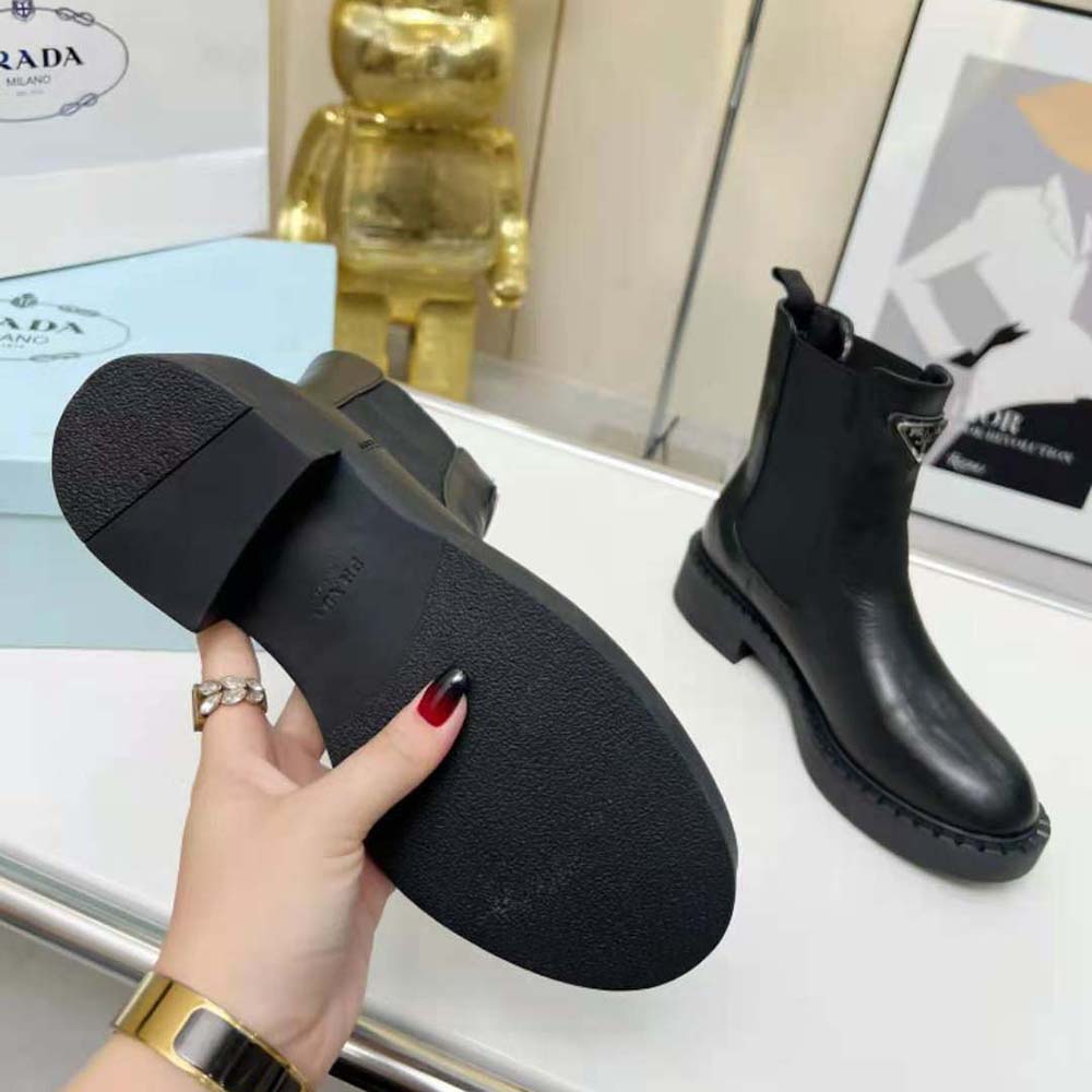 Prada Women Brushed Leather Booties-Black - image 10
