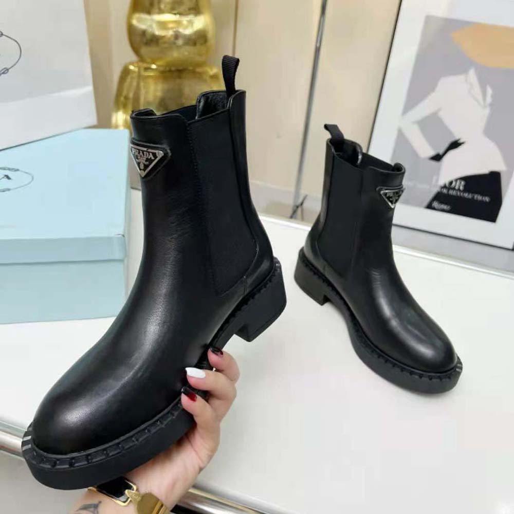 Prada Women Brushed Leather Booties-Black - image 6