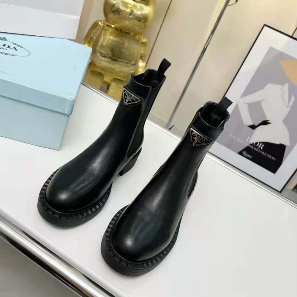 Prada Women Brushed Leather Booties-Black - image 4