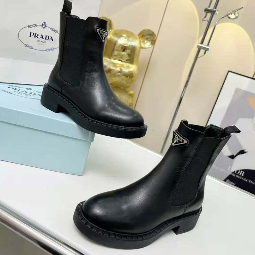Prada Women Brushed Leather Booties-Black - image 5