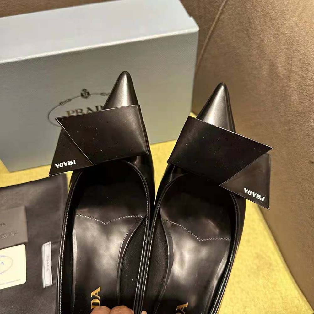 Prada Women Brushed Leather Pumps-Black - image 9
