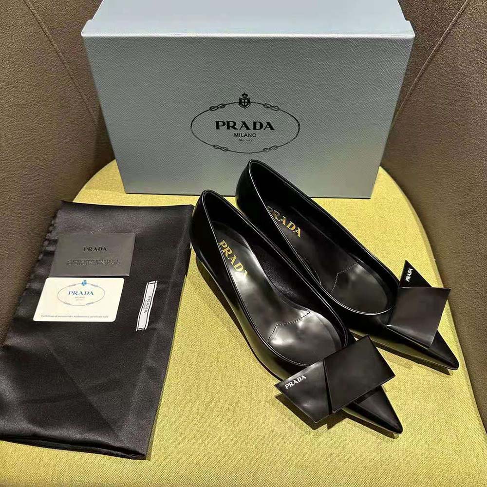 Prada Women Brushed Leather Pumps-Black - image 5