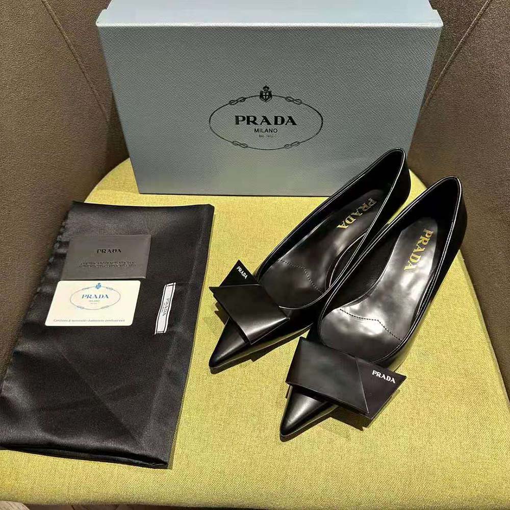 Prada Women Brushed Leather Pumps-Black - image 4