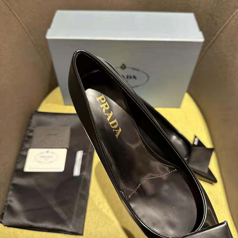 Prada Women Brushed Leather Pumps-Black - image 8