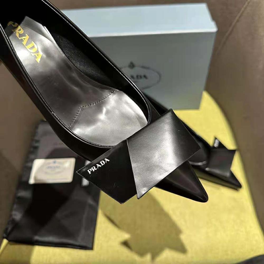 Prada Women Brushed Leather Pumps-Black - image 7