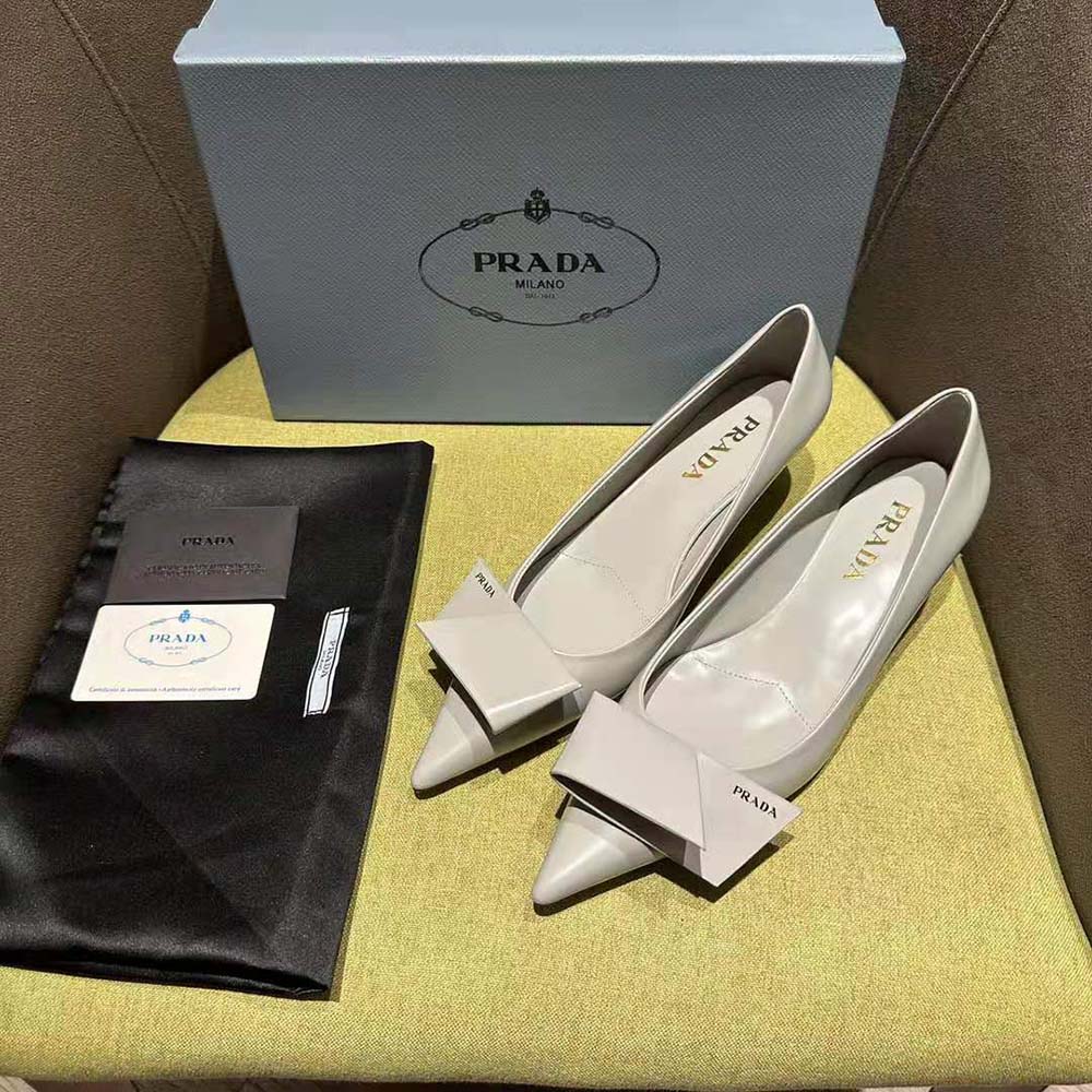 Prada Women Brushed Leather Pumps-Gray - image 4