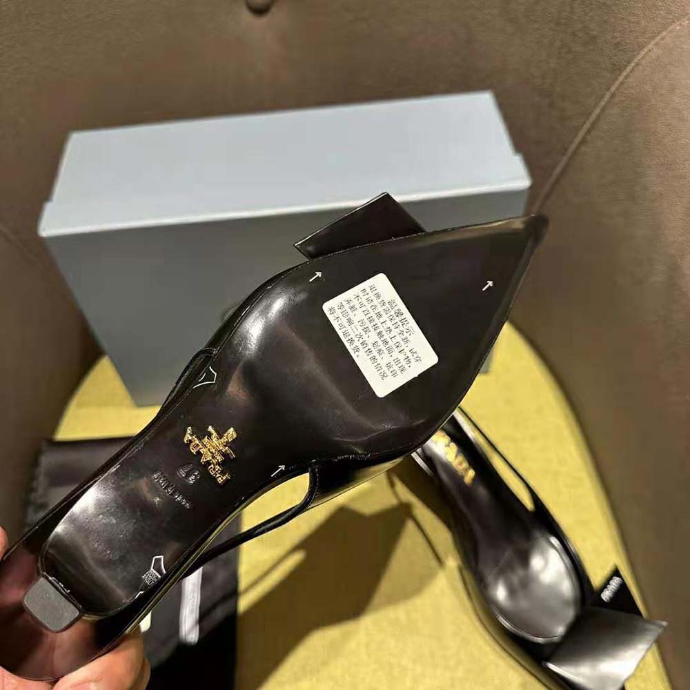 Prada Women Brushed Leather Slingback Pumps-Black - image 10