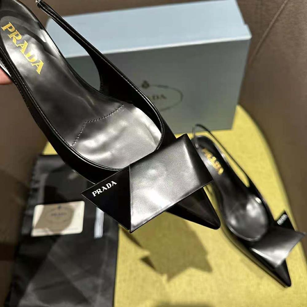 Prada Women Brushed Leather Slingback Pumps-Black - image 7