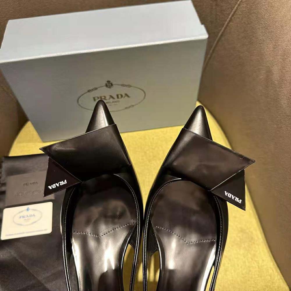 Prada Women Brushed Leather Slingback Pumps-Black - image 6