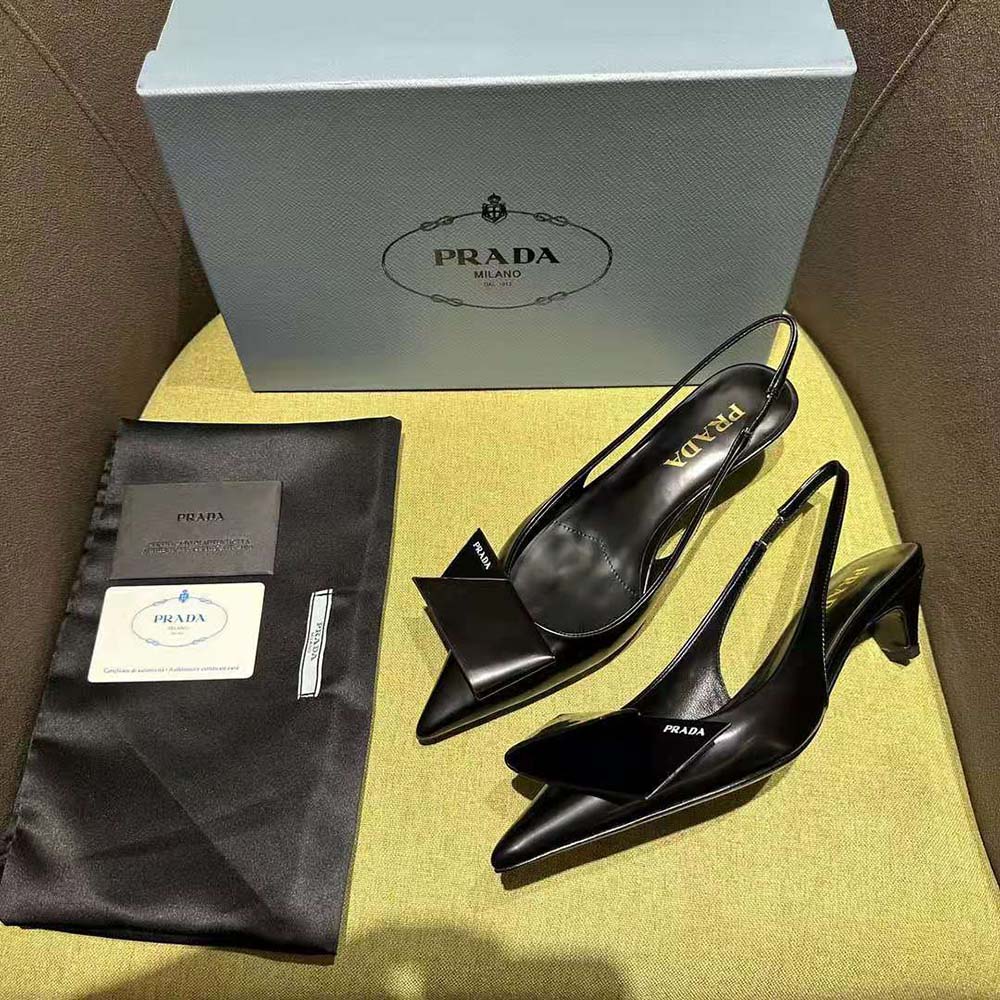 Prada Women Brushed Leather Slingback Pumps-Black - image 5