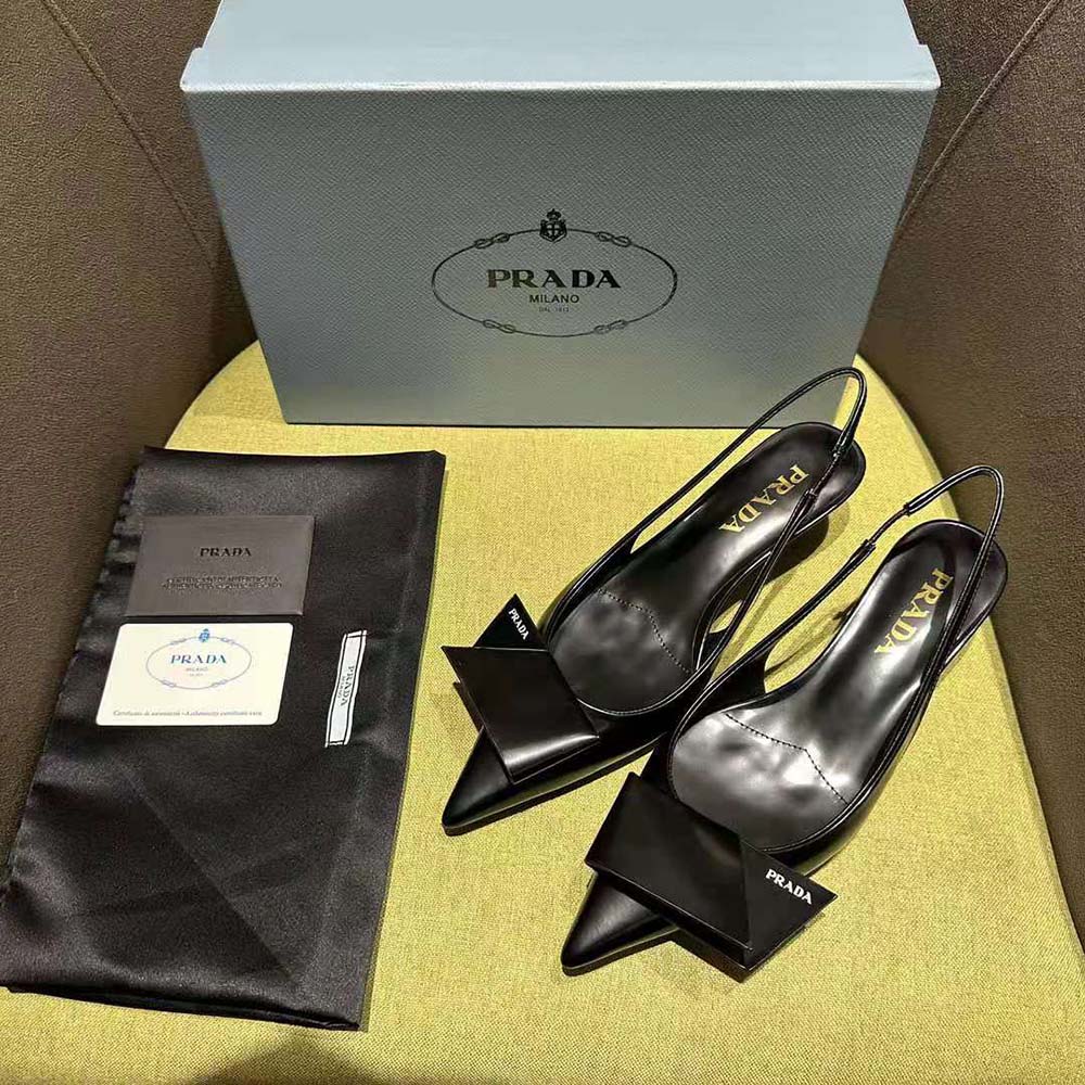 Prada Women Brushed Leather Slingback Pumps-Black - image 4