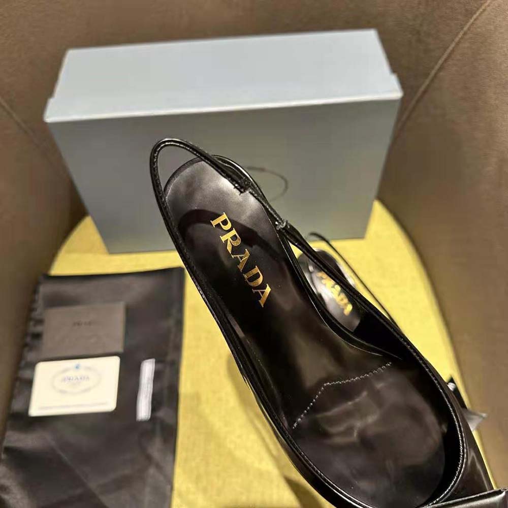 Prada Women Brushed Leather Slingback Pumps-Black - image 8