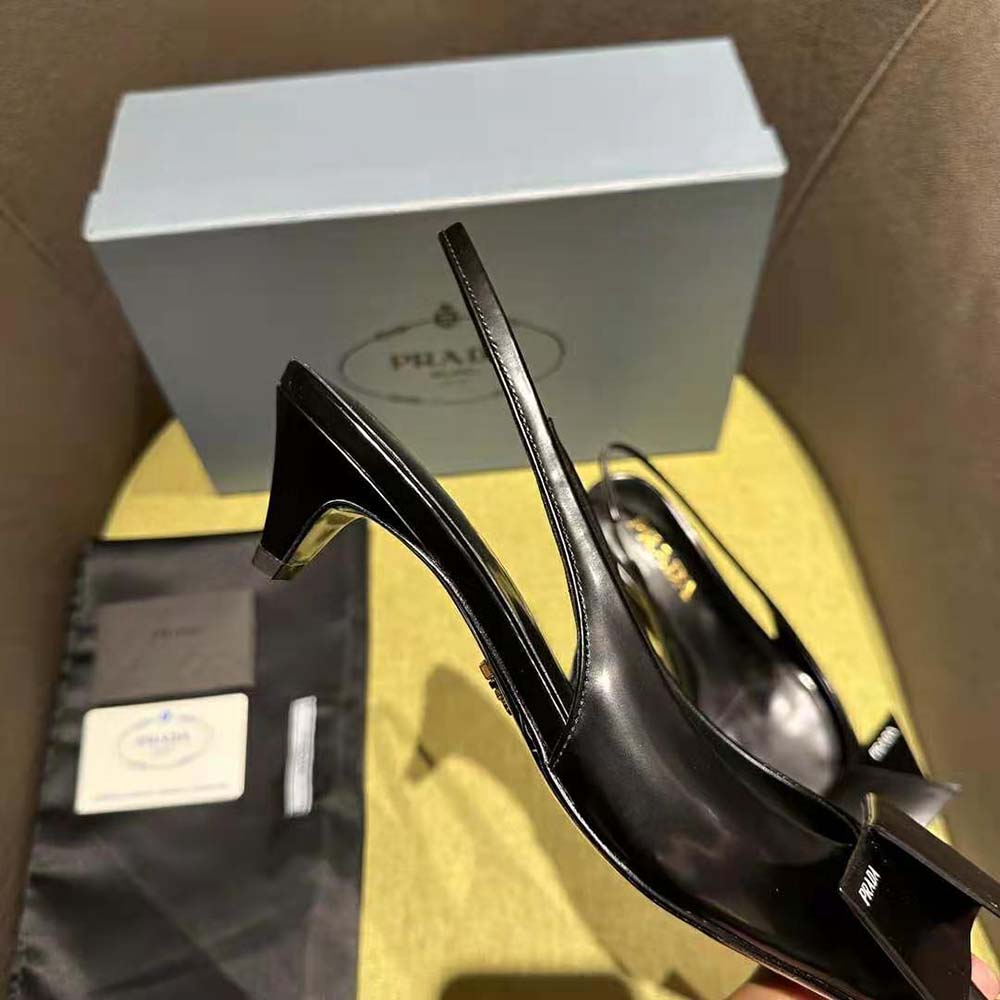 Prada Women Brushed Leather Slingback Pumps-Black - image 9