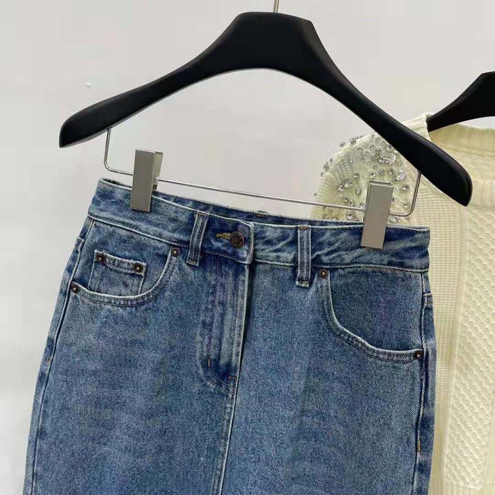 Prada Women Denim Maxi-skirt-Navy - image 4