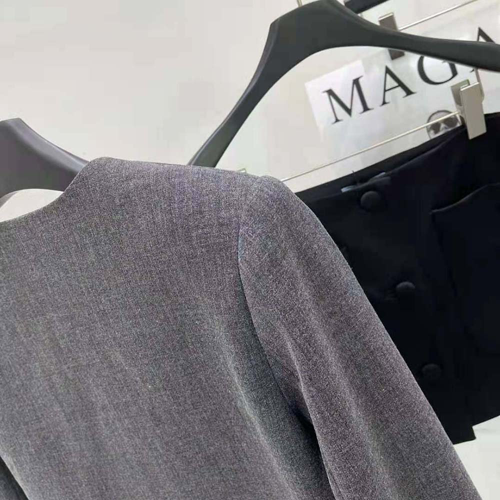 Prada Women Feather-trimmed Single-breasted Wool Jacket-Gray - image 6