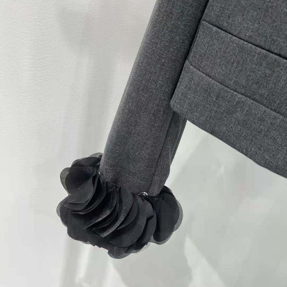 Prada Women Feather-trimmed Single-breasted Wool Jacket-Gray - image 8