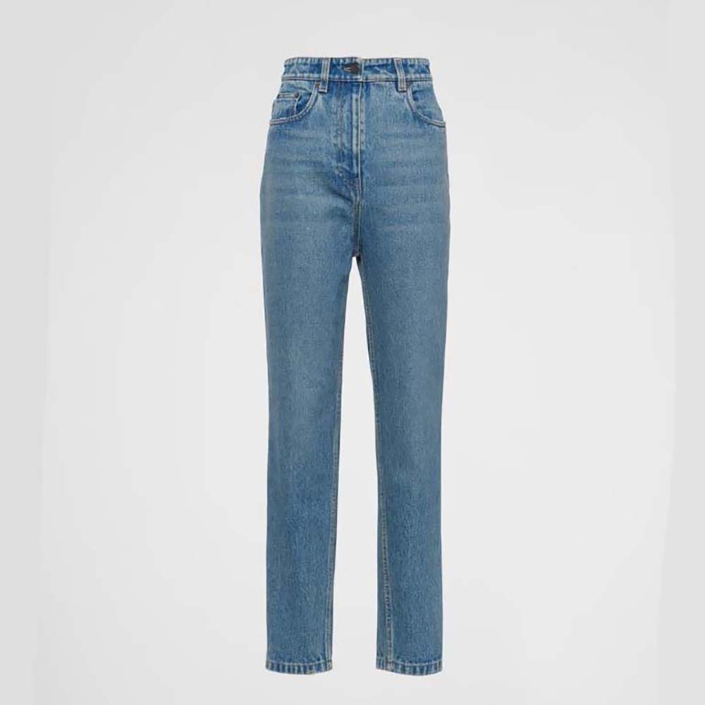 Front view of Prada Women Five-pocket Denim Jeans-Navy showing slim fit