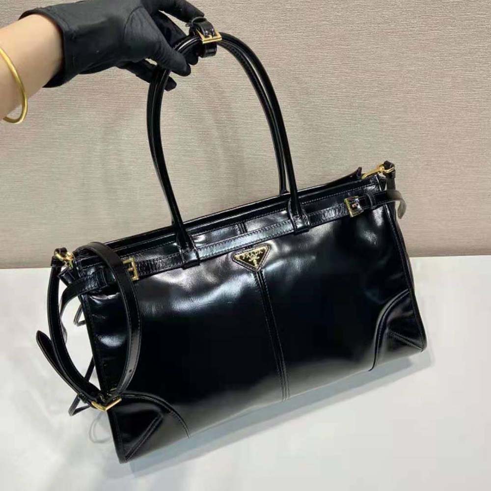 Prada Women Large Leather Handbag-Black - image 4