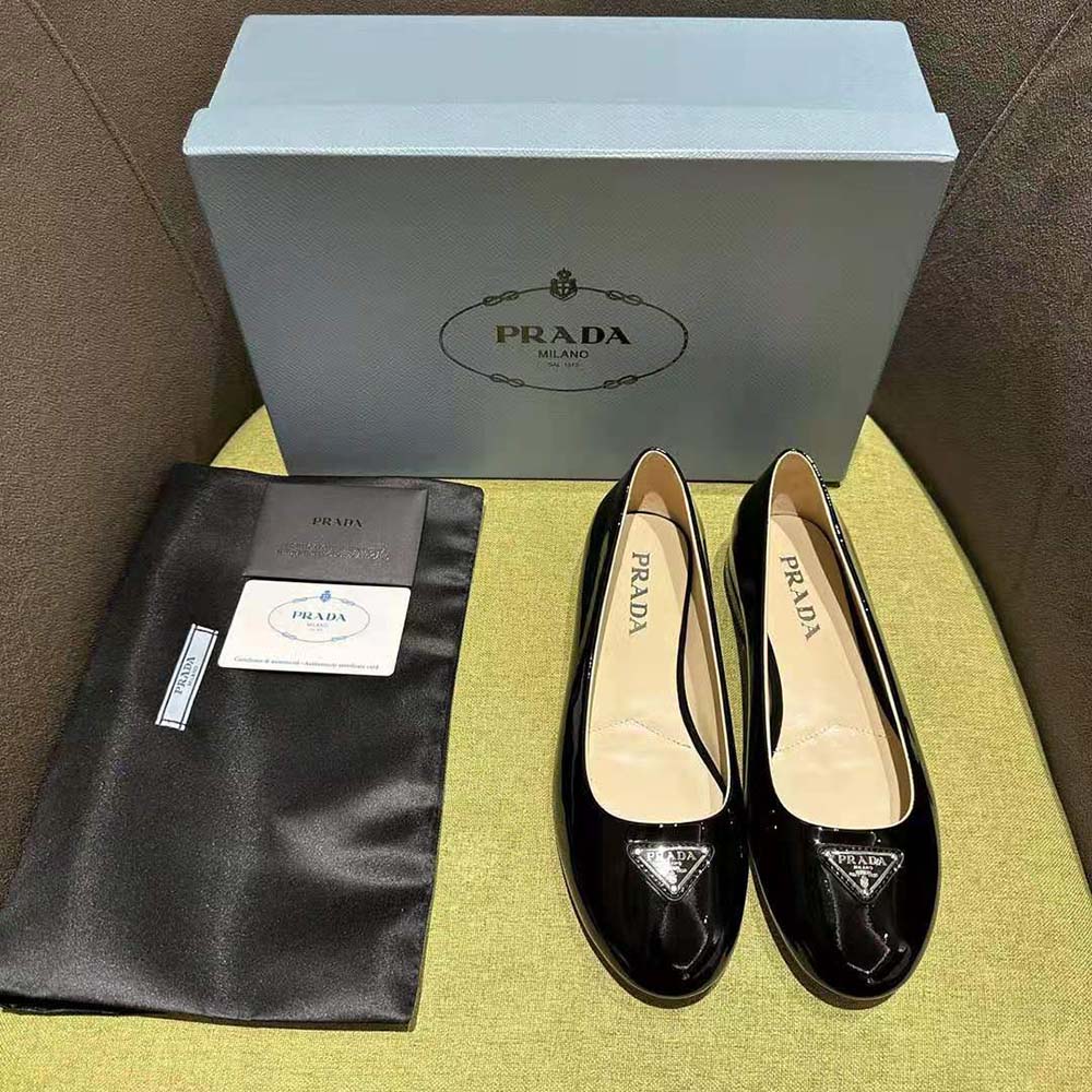 Top view of Prada Women Patent Leather Ballerinas-Black highlighting classic silhouette