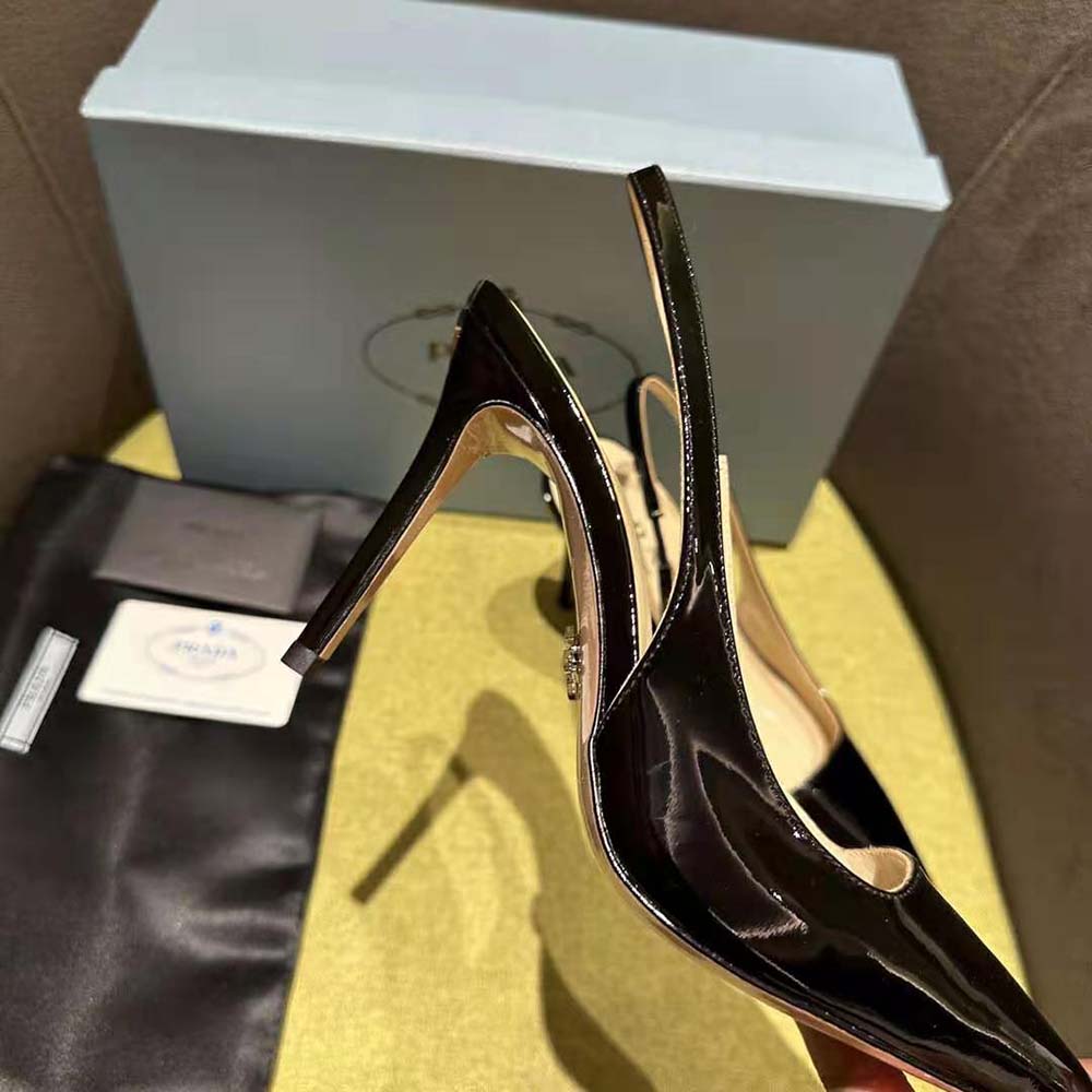 Prada Women Patent Leather Slingbacks-Black - image 8