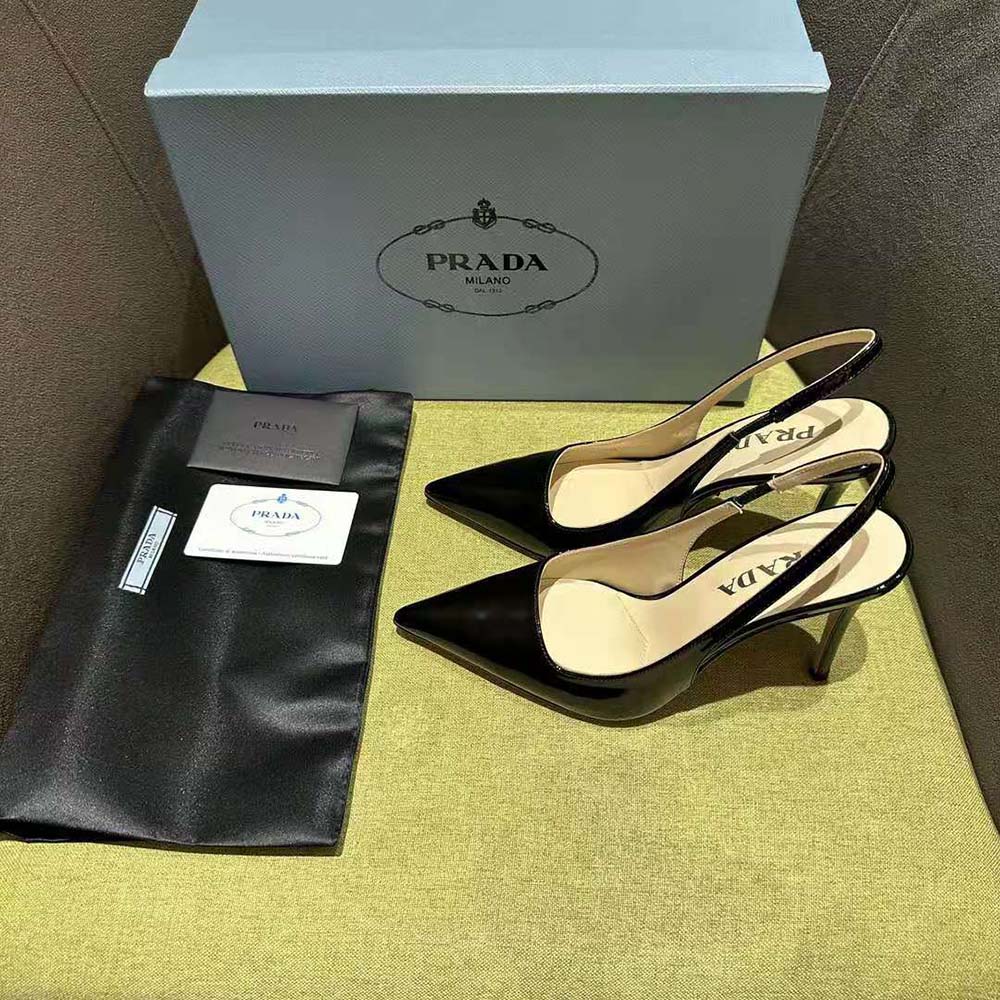 Prada Women Patent Leather Slingbacks-Black - image 4