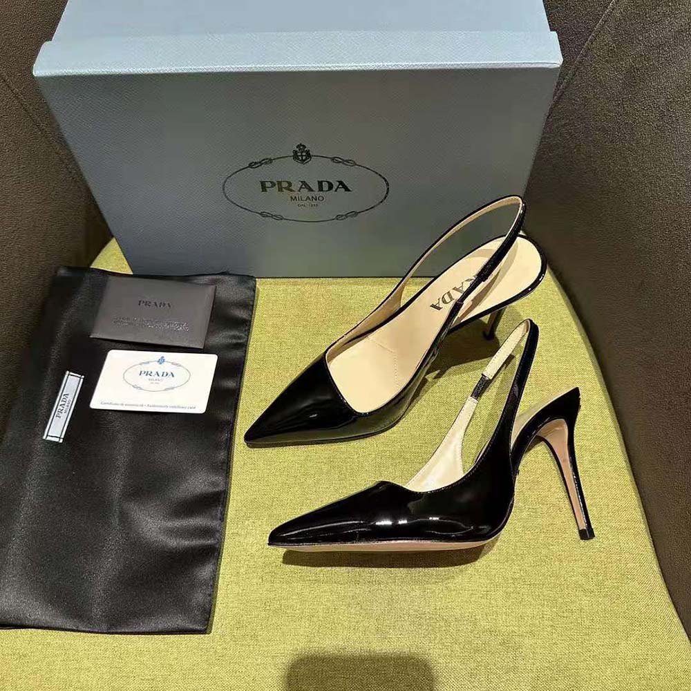 Prada Women Patent Leather Slingbacks-Black - image 5