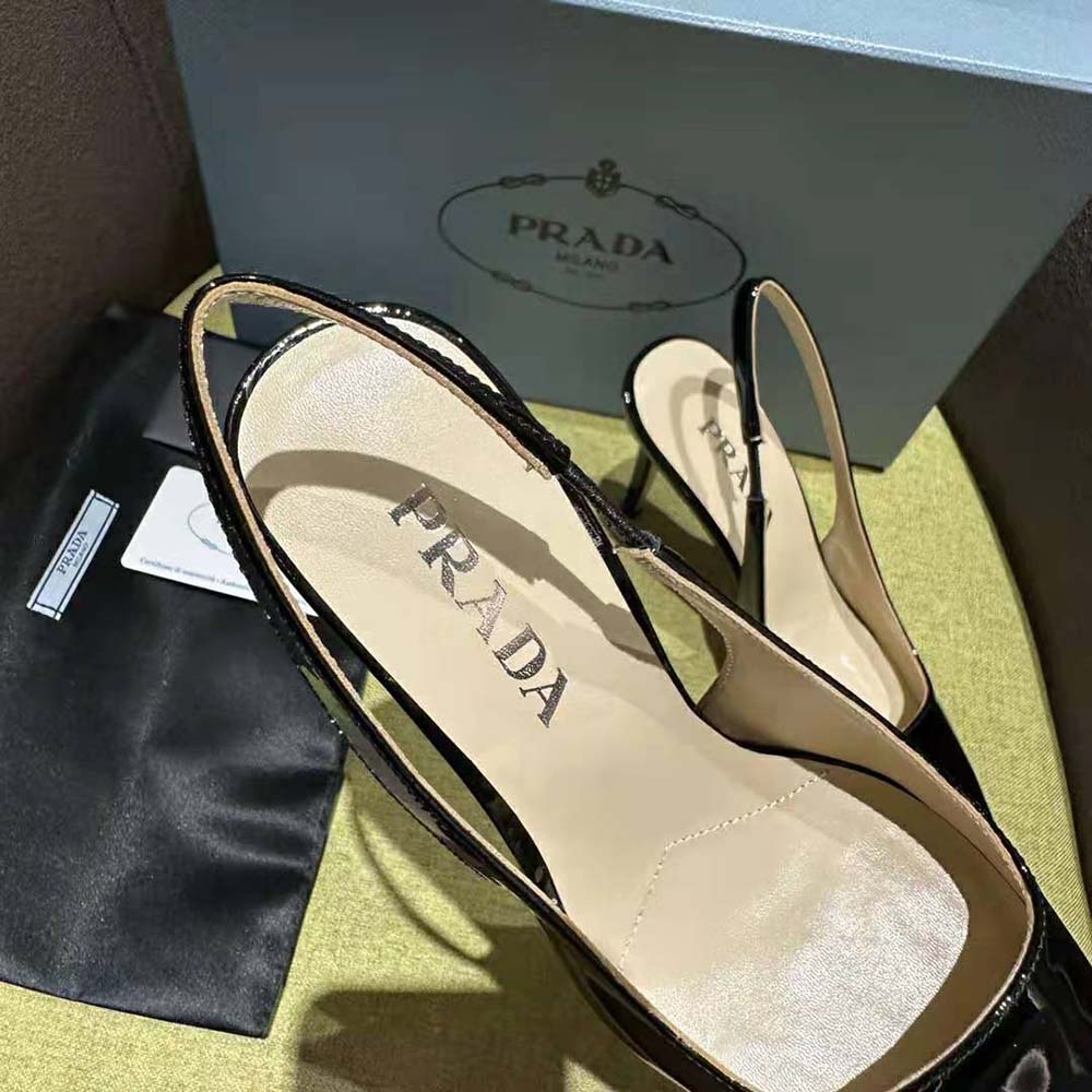Prada Women Patent Leather Slingbacks-Black - image 7