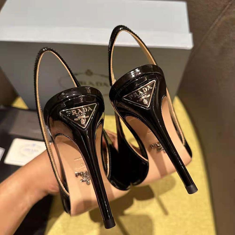 Prada Women Patent Leather Slingbacks-Black - image 9