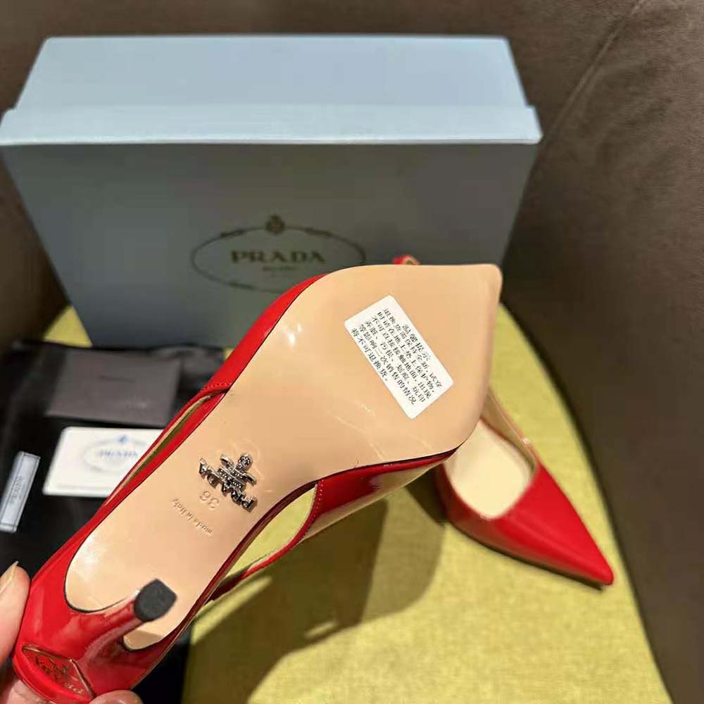 Prada Women Patent Leather Slingbacks-Red - image 10