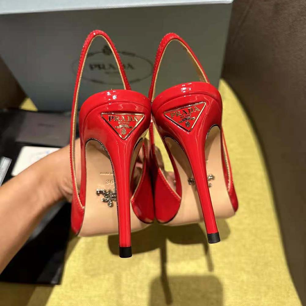 Prada Women Patent Leather Slingbacks-Red - image 9