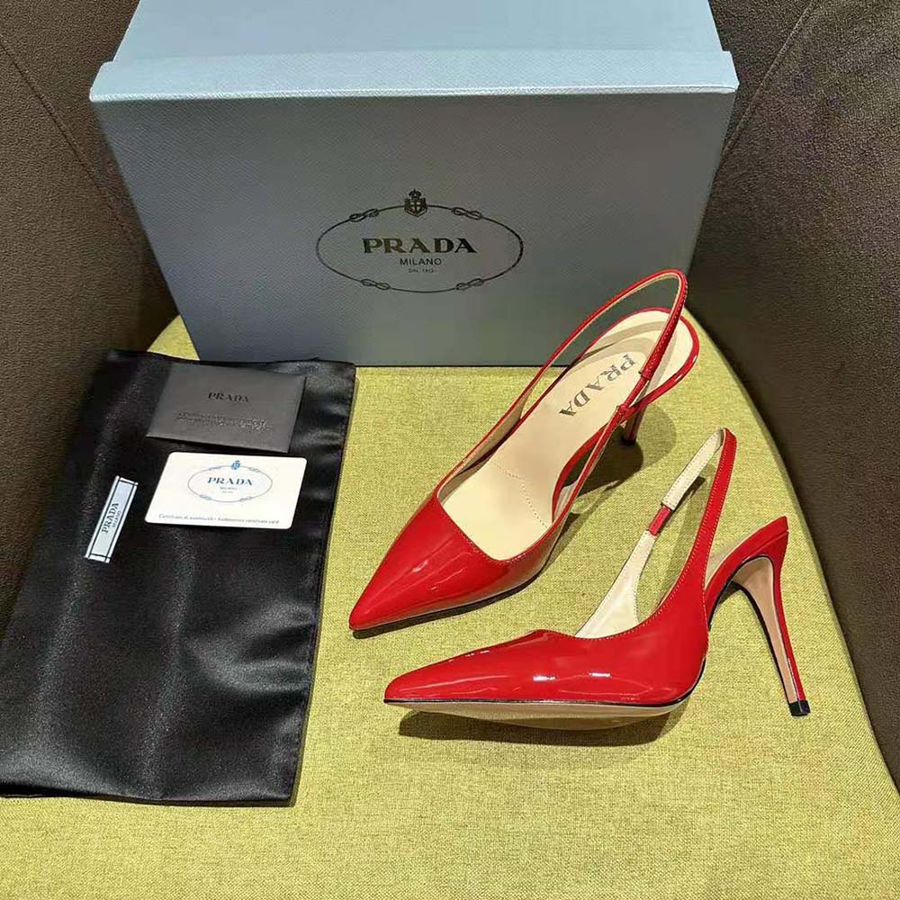 Prada Women Patent Leather Slingbacks-Red - image 5