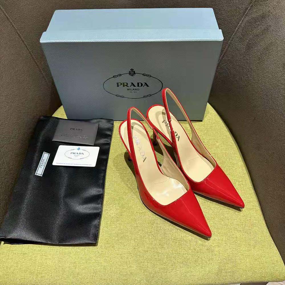 Top view of Prada Women Patent Leather Slingbacks-Red highlighting silhouette