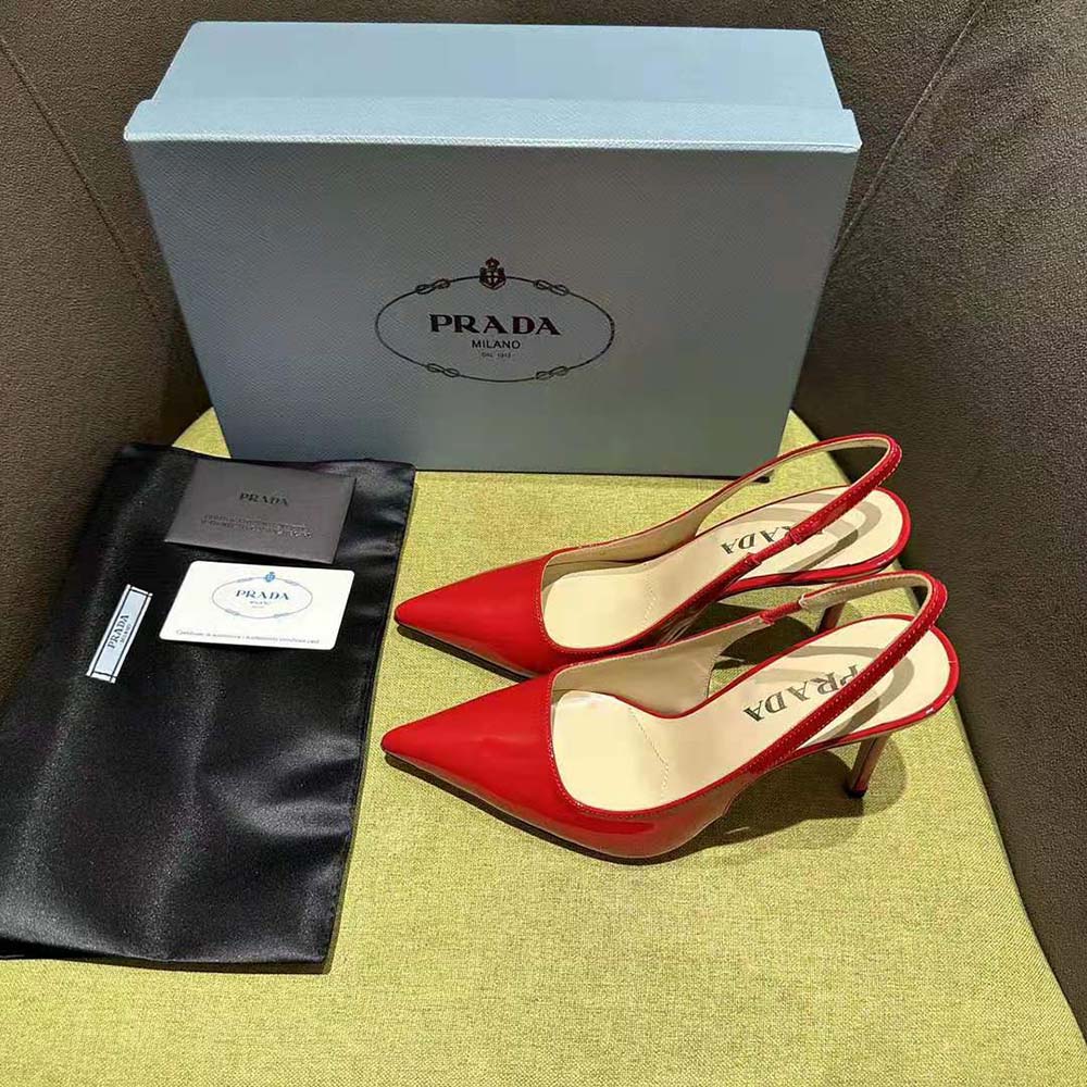 Prada Women Patent Leather Slingbacks-Red - image 4