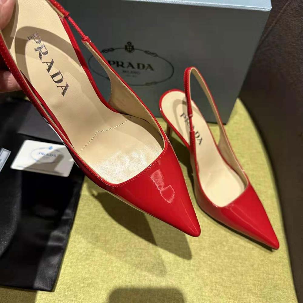 Prada Women Patent Leather Slingbacks-Red - image 8