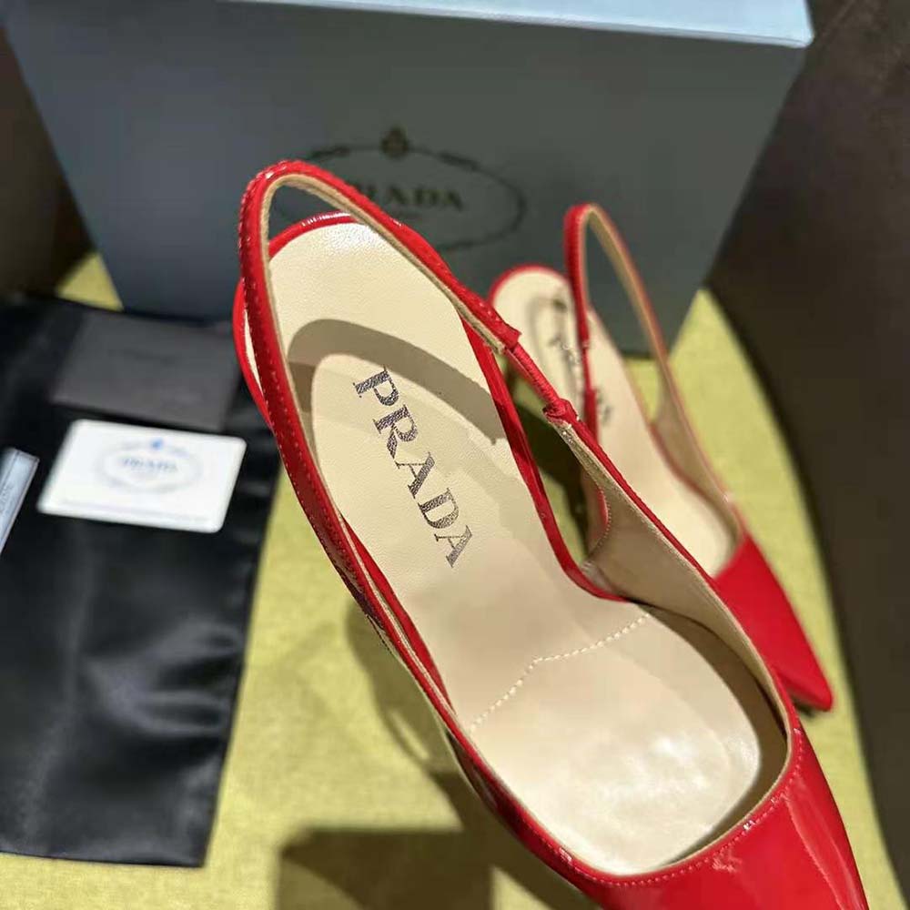 Prada Women Patent Leather Slingbacks-Red - image 7