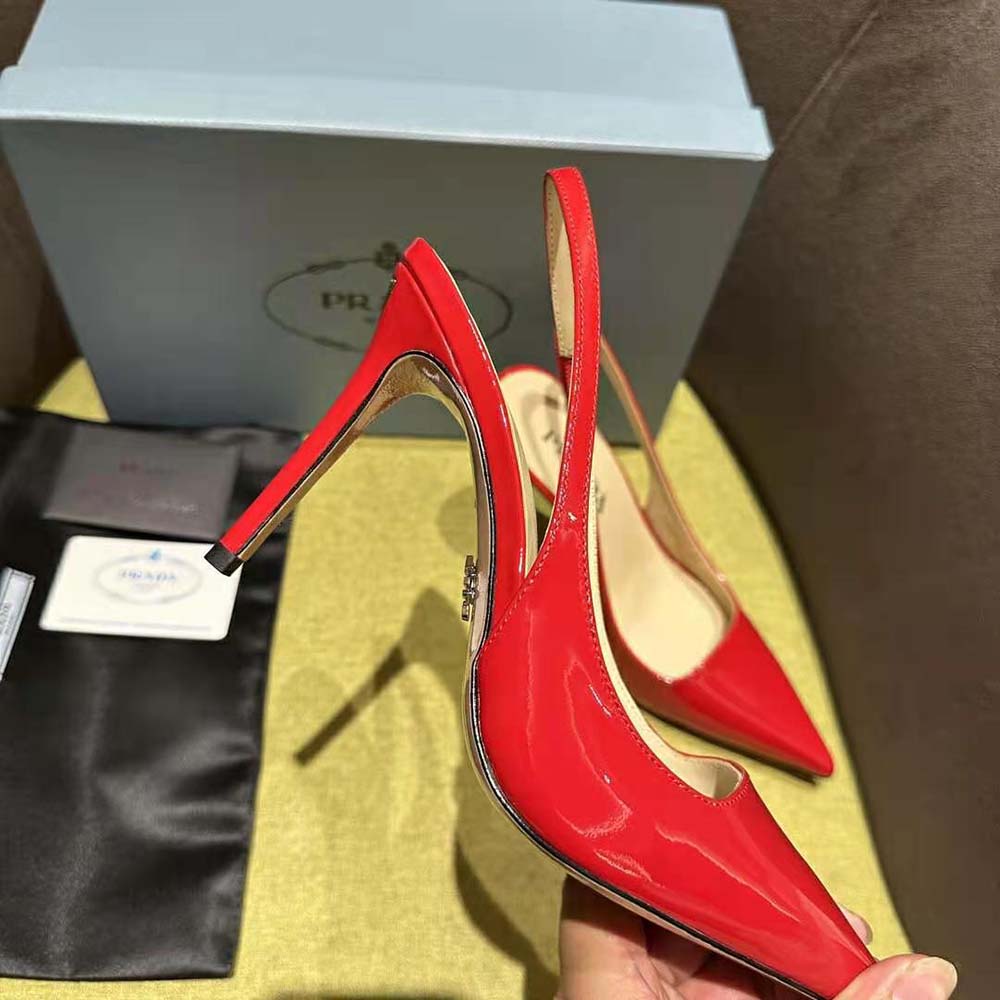 Prada Women Patent Leather Slingbacks-Red - image 6