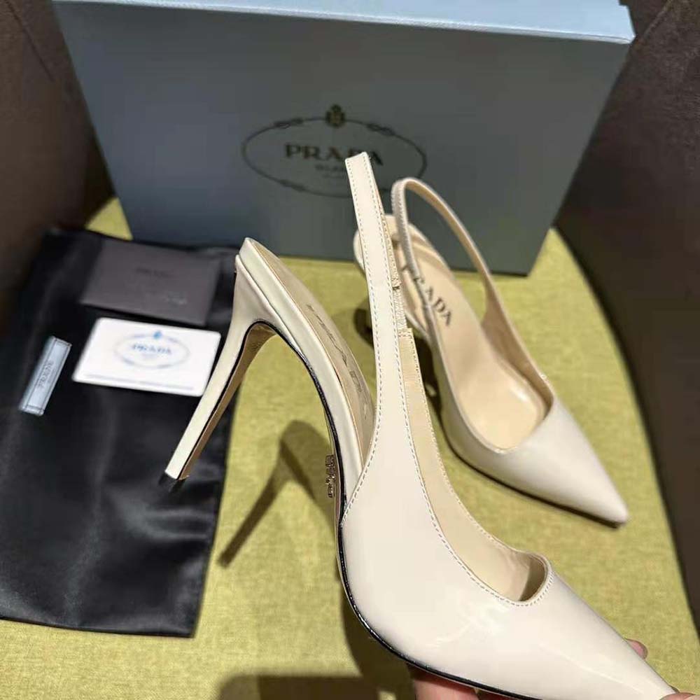 Prada Women Patent Leather Slingbacks-White - image 6