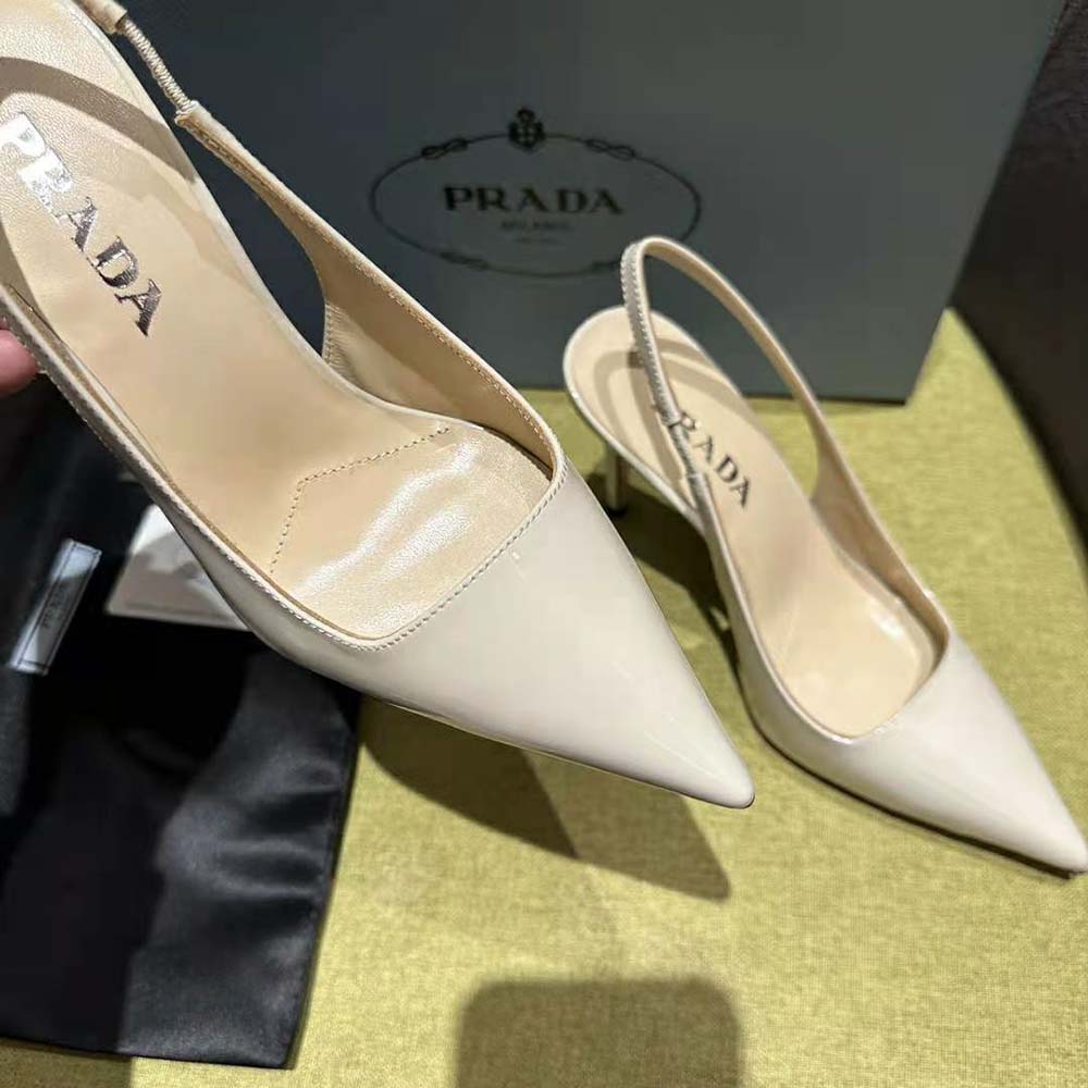Prada Women Patent Leather Slingbacks-White - image 8