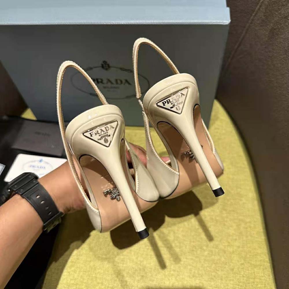 Prada Women Patent Leather Slingbacks-White - image 9