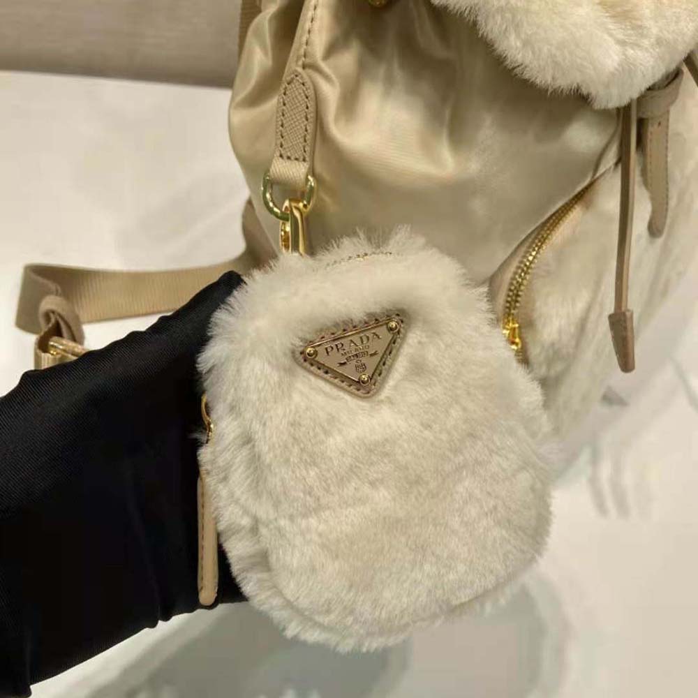 Prada Women Re-Nylon and Shearling Backpack-Beige - image 7