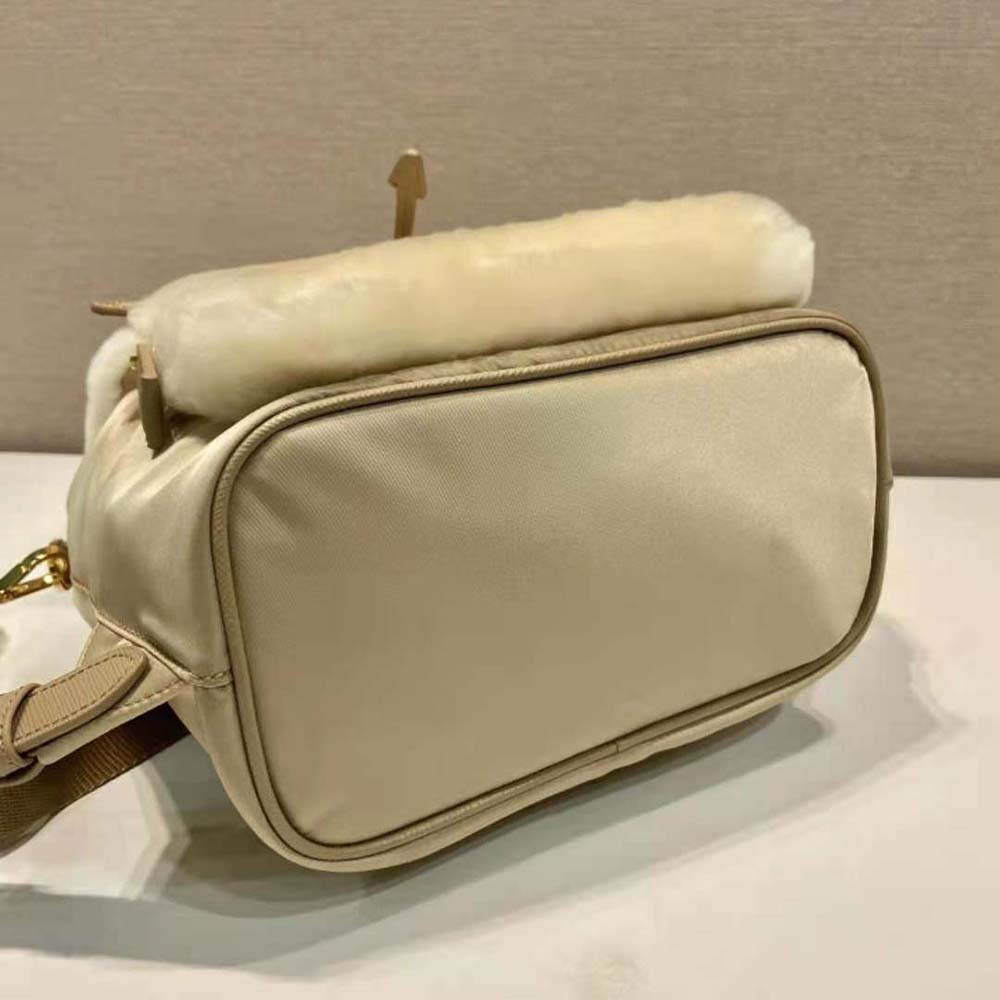 Prada Women Re-Nylon and Shearling Backpack-Beige - image 6
