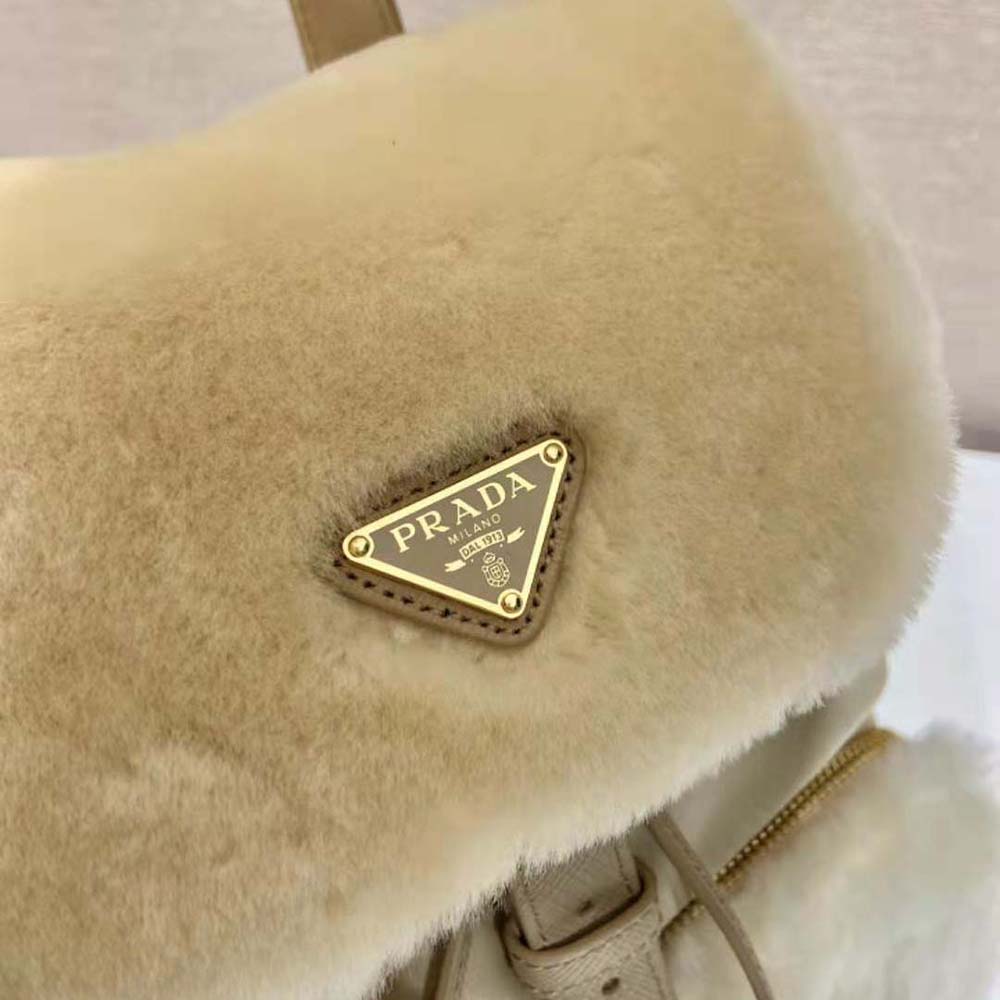 Prada Women Re-Nylon and Shearling Backpack-Beige - image 9
