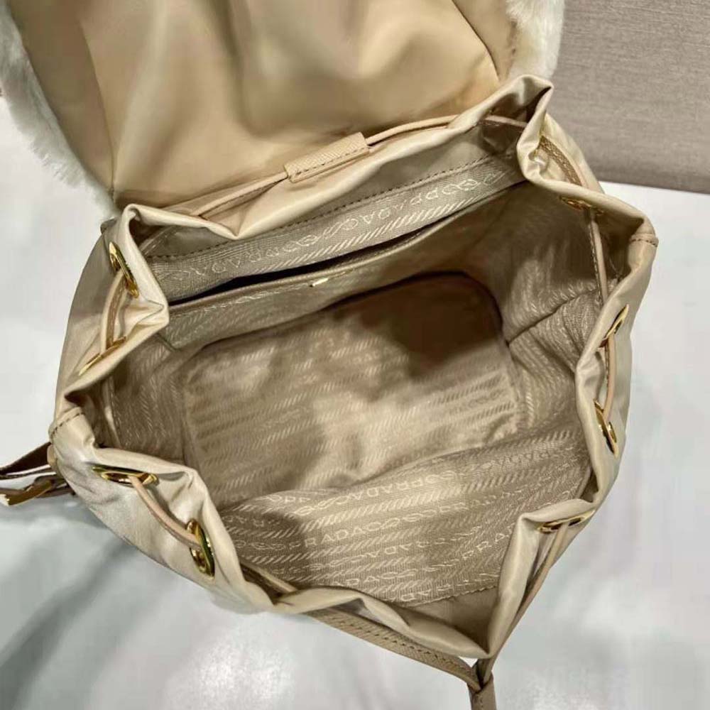 Prada Women Re-Nylon and Shearling Backpack-Beige - image 8