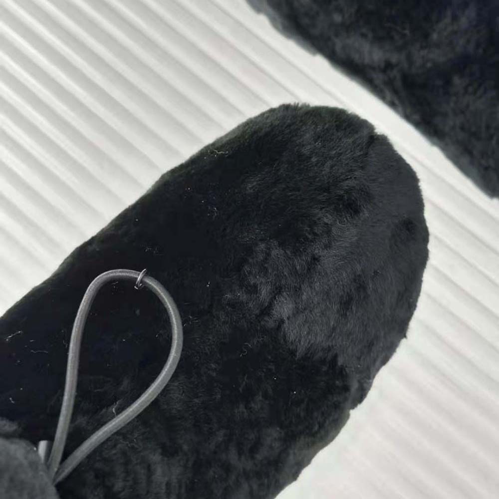 Prada Women Shearling Booties with Enameled Metal Triangle Logo-Black - image 8