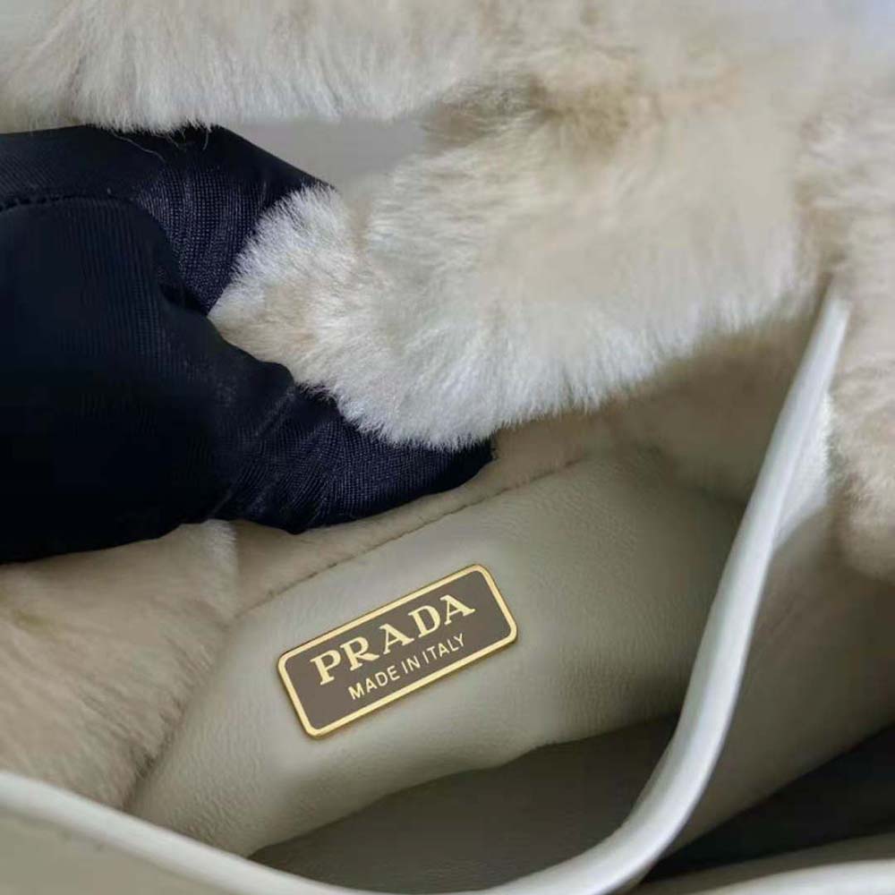 Prada Women Shearling Mini Handbag-Beige - image 10