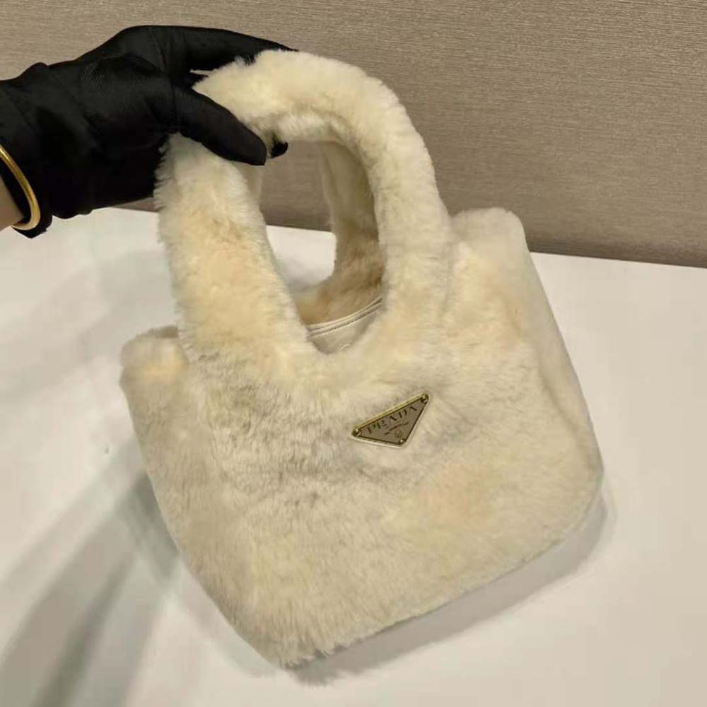 Prada Women Shearling Mini Handbag-Beige - image 4